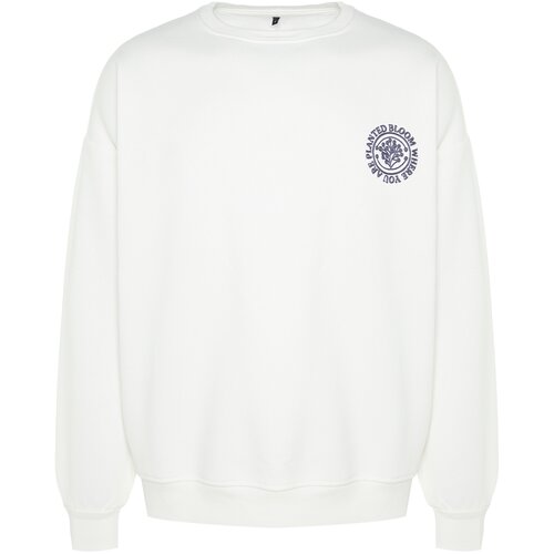 Trendyol Limited Edition Ecru Men's Oversized Embroidered Cotton Fleece Fleece Sweatshirt. Slike