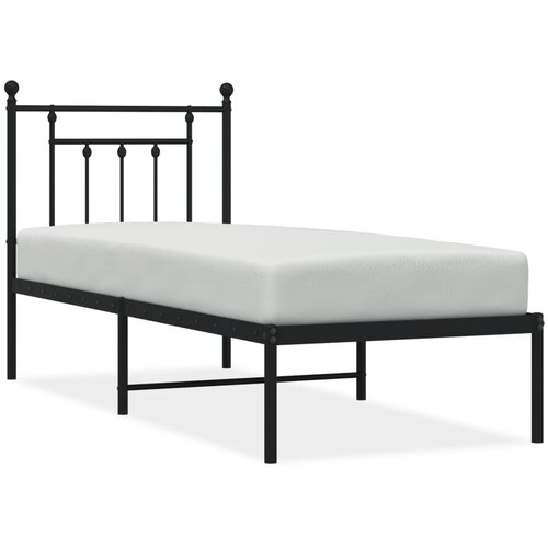 Maison Chic Kovinski Posteljni okvir - Enojna postelja - Postelja za odrasle z vzglavjem črn 75x190 cm, (21694487) Slike