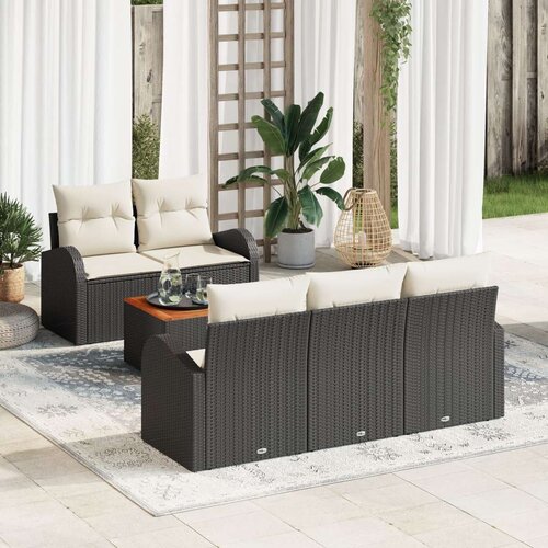  Set od 6 dijelova vrtnih sofa s jastučićima Crni poli ratan akacija Slike