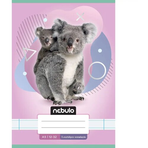 NEBULO speti zvezek za 3. razred, črtasti, format A5, 12-32, z motivom živali - koala Cene