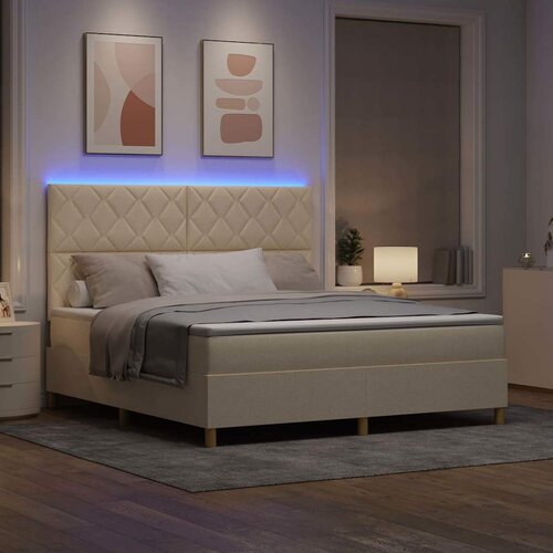  LED Box Spring Krevet s uzglavljem Krema 180 x 200 cm tkanina Slike