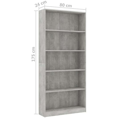  Knjižna omara 5-nadstropna betonsko siva 80x24x175cm iverna pl., (20705983) Slike