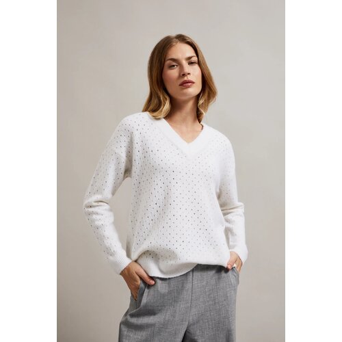 Moodo Women&amp;#039;s openwork sweater with metallic thread - white Slike