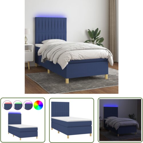 The Living Store Box spring postelja z vzmetnico LED modra 100x200 cm blago - Box Spring Postelja, (21737256) Cene