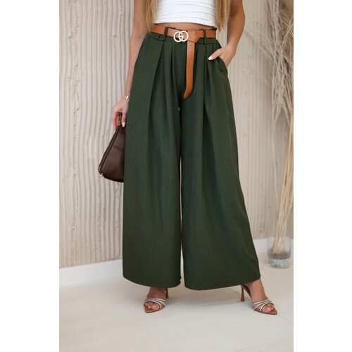 Kesi Włoski Wide-leg belted trousers khaki Cene