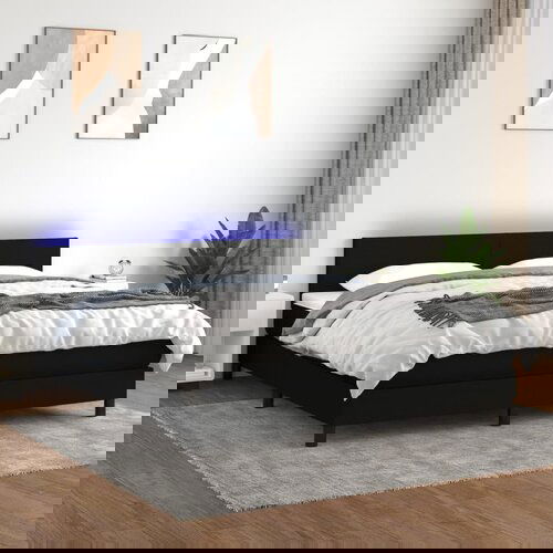 vidaXL Krevet box spring s madracem LED crni 160x200 cm od tkanine Cene