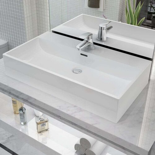  Umivaonik s Poklopcem za Slivnik Keramički Bijeli 76 x 42,5 x 14,5 cm Slike