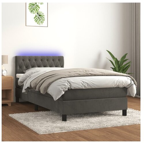  Box spring postelja z vzmetnico LED temno siva 100x200 cm žamet Cene