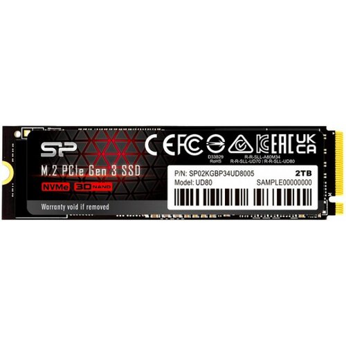 Silicon Power M.2 nvme 2TB ssd, UD80, pcie gen 3x4, 3D nand, read up to 3,400 mb/s, write up to 3,000 mb/s (single sided), 2280 Cene