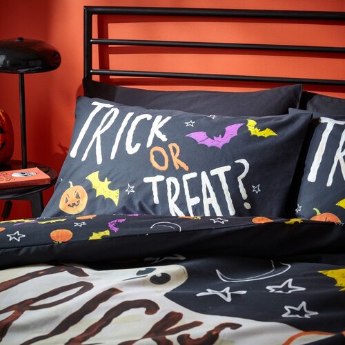 Catherine Lansfield Crna posteljina za bračni krevet 200x200 cm Halloween Trick or Treat &amp;ndash; Slike