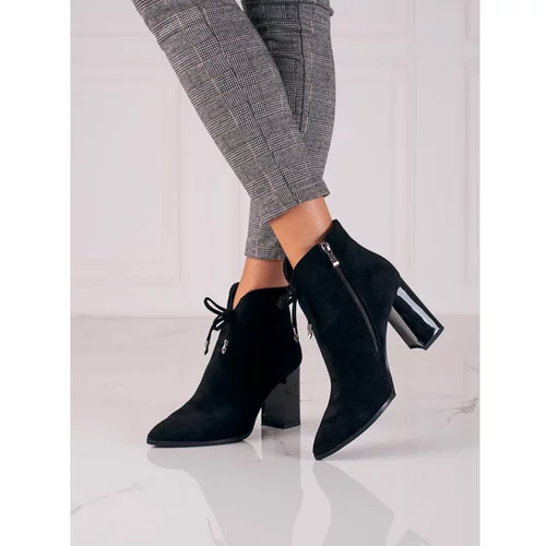 SHELOVET suede black women's ankle boots on the post