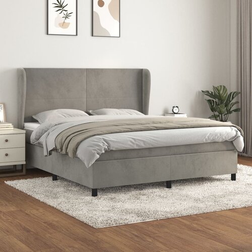 The Living Store Box spring postelja z vzmetnico svetlo siva 180x200 cm žamet - Box Spring Postelja, (21490016) Slike