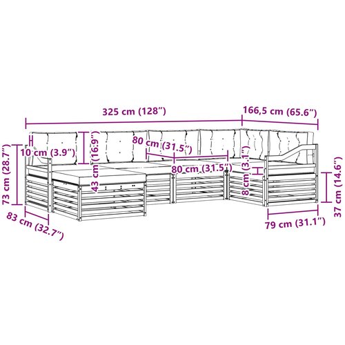  Set vanjskih sofa 6 kom. Prirodna i krem 325 x 166,5 x 73 cm Slike