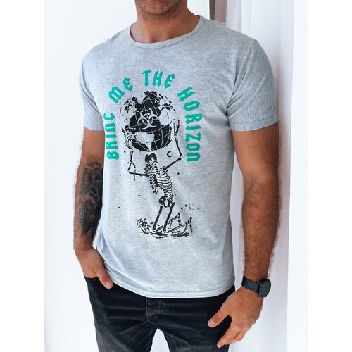 DStreet T-shirt męski z nadrukiem jasnoszary Slike