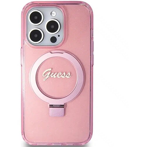 Originalna torbica GUESS Hardcase GUHMP15XHRSGSP za iPhone 15 Pro Max (Magsafe / ble&amp;scaron;čeč logotip / stojalo z obročkom / roza) Slike