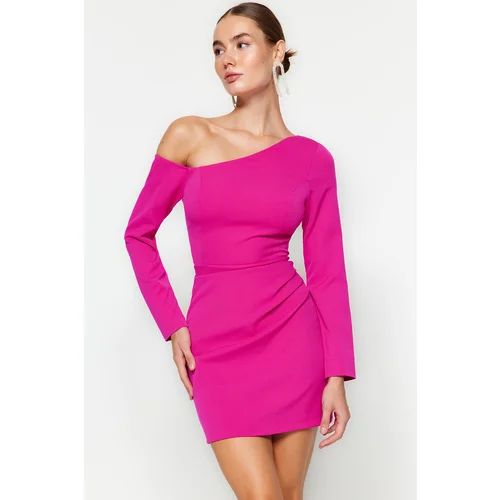 Trendyol Fuchsia Fitted Evening Dress with Draping