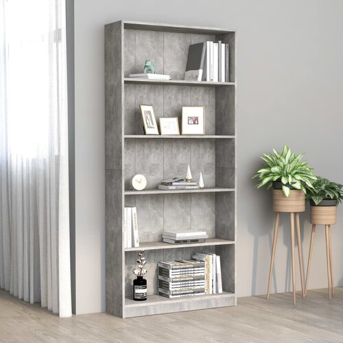 VidaXL Knjižna omara 5-nadstropna betonsko siva 80x24x175cm iverna pl. Slike