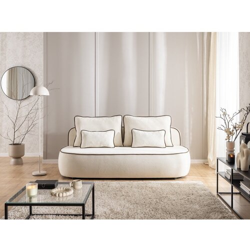 Ropez Smeđa/krem bar&amp;scaron;unasti sklopiva/s prostorom za odlaganje sofa 210 cm Saga &amp;ndash; Slike