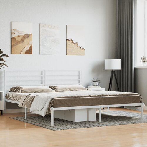 VidaXL Kovinski posteljni okvir z vzglavjem bel 200x200 cm Slike