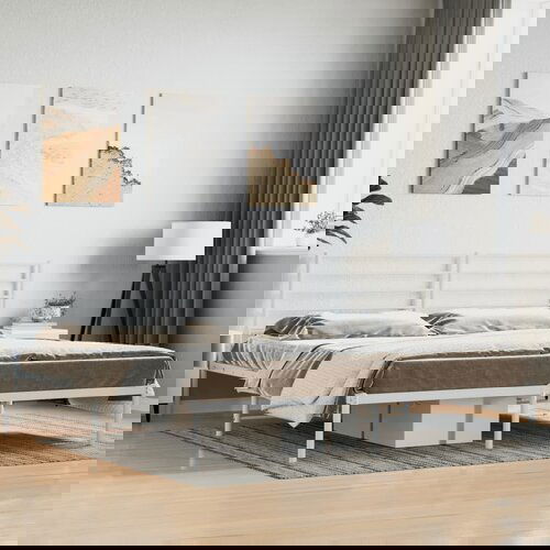 VidaXL Metalni okvir za krevet s uzglavljem bijeli 200x200 cm Slike