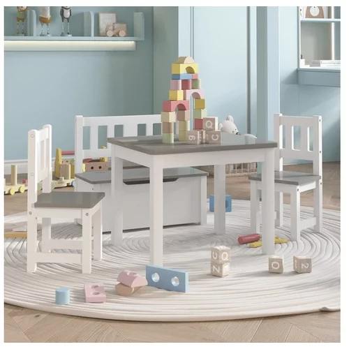  4-delni komplet otroške mize in stolov bel in siv MDF