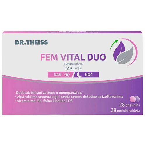 Dr. Theiss tablete koje doprinose olakšavanju simptoma kod žena u menopauzi Fem Vital Duo, 28 Film tableta za dan, i 28 Film tableta za noć Cene