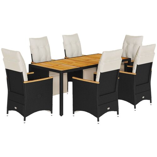 vidaXL Vrtna bistro garnitura 7-delna z blazinami črn poli ratan, (21274654) Cene