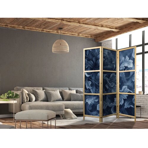  Japanski paravan - Abstract Ornaments - Dark Blue Victorian Leaves 135x172 Slike