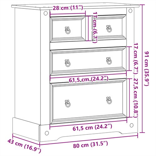  Ladičar Corona 80 x 43 x 91 cm od masivne borovine Slike