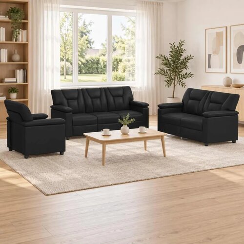  Set sofe 3 pcs Crna Umjetna koža - Crna 1-sjedalna + 2-sjedalna (140 cm) + 3-sjedalna Cijene