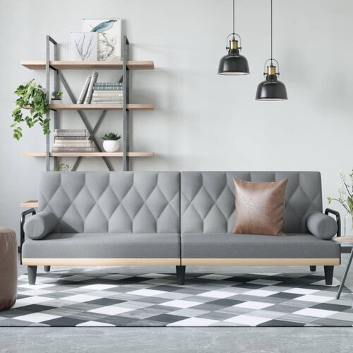 The Living Store Raztegljiv kavč z naslonjali za roke svetlo sivo blago - Raztegljiv Kavč, (21494000) Cene