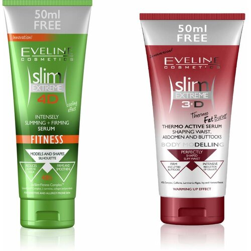 Eveline slim extreme fitness serum, 250 ml + thermo active serum waist, 250 ml gratis Slike