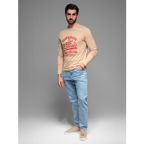 Ombre Men's long sleeve collegiate print t-shirt - sand Cene