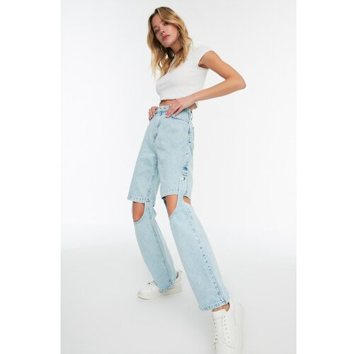 Trendyol Light Blue Functional Buckle Detailed High Waist 90's Wide Leg Jeans Slike