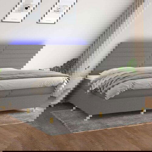  Krevet box spring s madracem LED tamnosivi 200x200 cm tkanina Slike