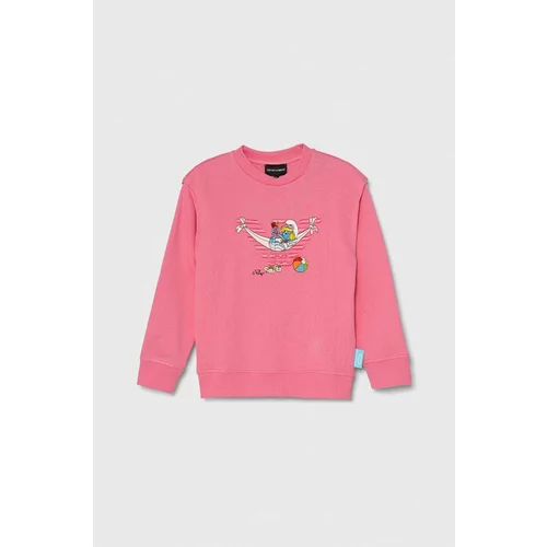 Emporio Armani Dječja pamučna dukserica x The Smurfs boja: ružičasta, s aplikacijom