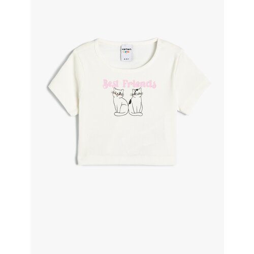 Koton Crop T-Shirt Short Sleeve Cat Printed Crew Neck Cene