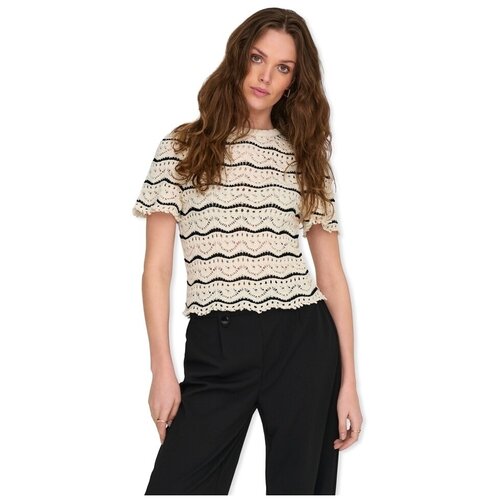 Only Puloverji Anna Sofia Life Knit - Birch/Black Bež Cene