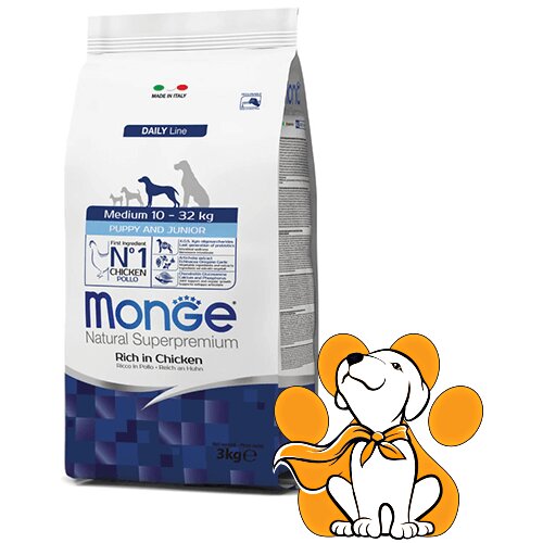 Monge Medium 10 - 32kg Puppy & Junior 3kg, Granule za Štence Srednje Veličine Slike