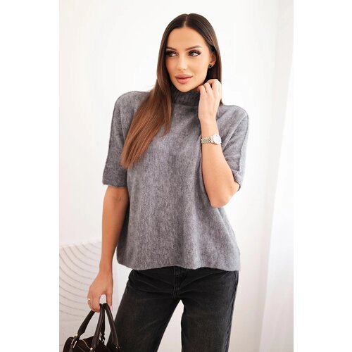 Kesi Włoski Women's short-sleeve loose-fit sweater gray Cene