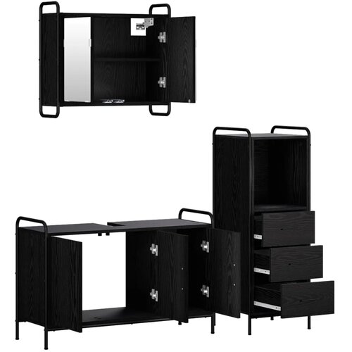  Set ormarića za kupaonicu 3 kom. Crni hrast 40 x 36 x 109 5 cm - Crni hrast Ormarić ispod sudopera (3 vrata) + viseći ormarić + Slike