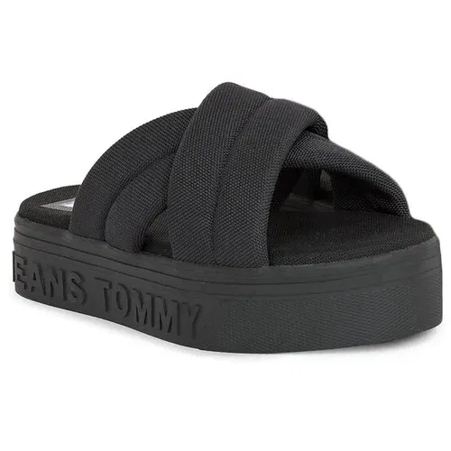 Tommy Jeans Natikači Tjw Lettering Flatform Sandal EN0EN02465 Črna