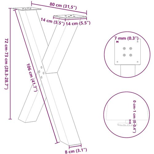  Noge blagovaonski stol X-oblika 2 kom crne 80x(72-73) cm čelik Slike