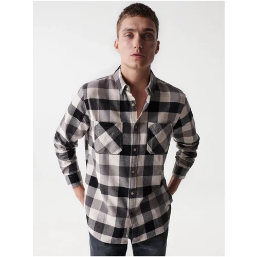 Salsa Jeans White-black Mens Checkered Shirt - Mens