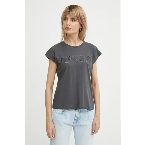 PepeJeans Bombažna kratka majica LILITH ženska, siva barva, PL505837