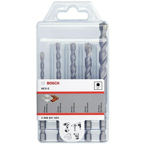 Bosch 5-delni set burgija dužine 45-60mm Hex-5 concrete drill bit set 5,6,8,10mm 2608841654 Cene