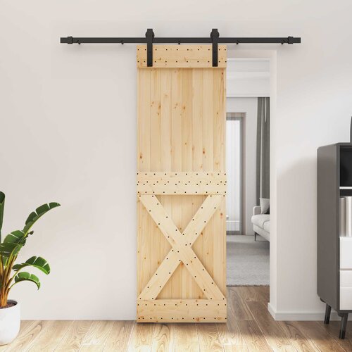  Klizna vrata Prirodna i crna 70 x 210 cm Čvrsta borovina Cijene