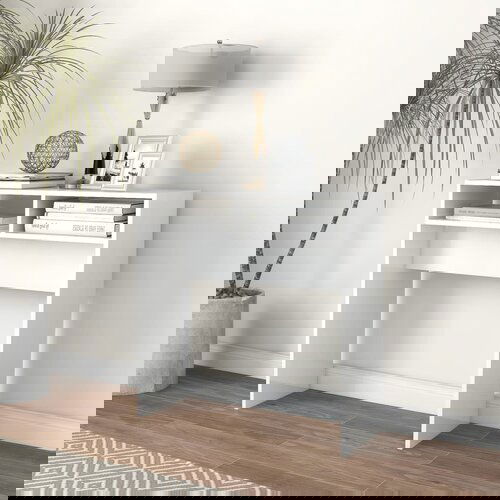 VidaXL Konzolna mizica visok sijaj bela 78x30x80 cm iverna plo&amp;scaron;ča Slike