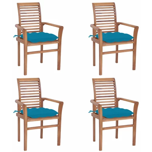vidaXL Jedilni stoli 4 kosi s svetlo modrimi blazinami trdna tikovina