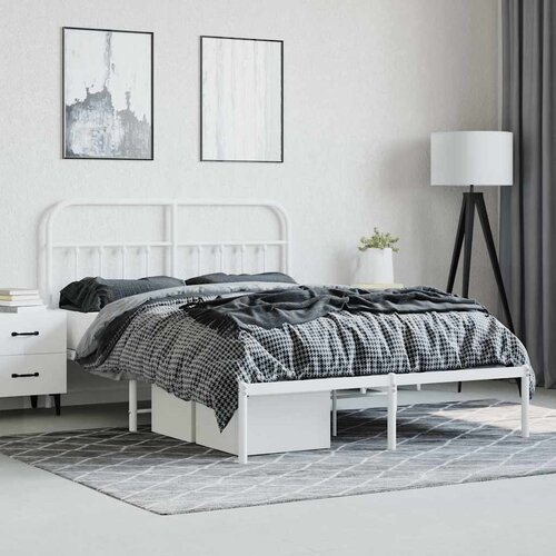  Metalni okvir za krevet s uzglavljem bijeli 140 x 190 cm Slike